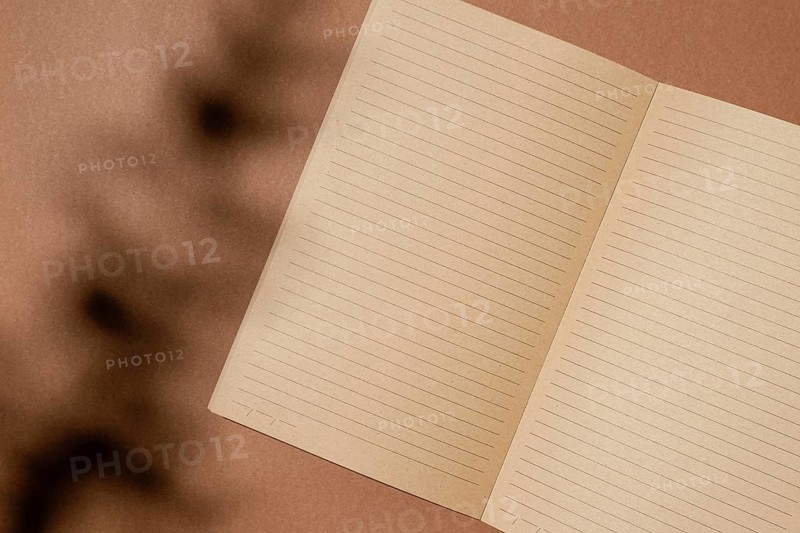 Top view open brown paper notebook