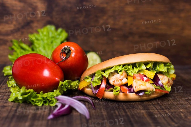Fresh cooked meat veggies kebab