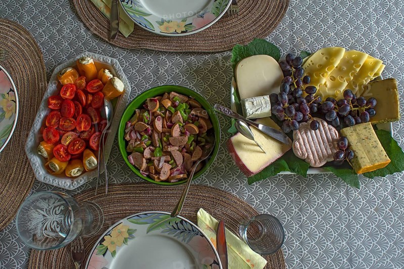 Set table with cold buffet