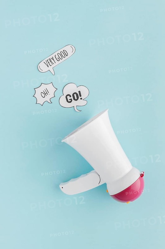 Top view chat bubbles with megaphone