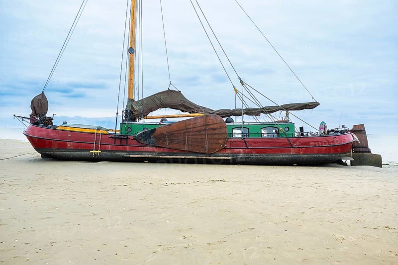 Beach with boats at West on the North Sea island of Terschelling