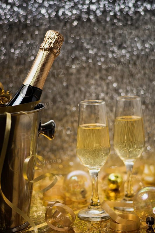 Golden view with champagne bottle