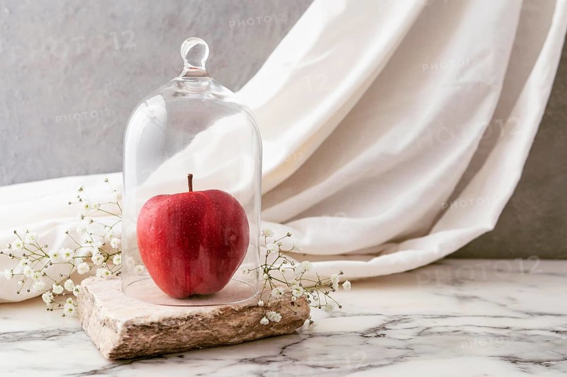 Jar with apple flowers beside