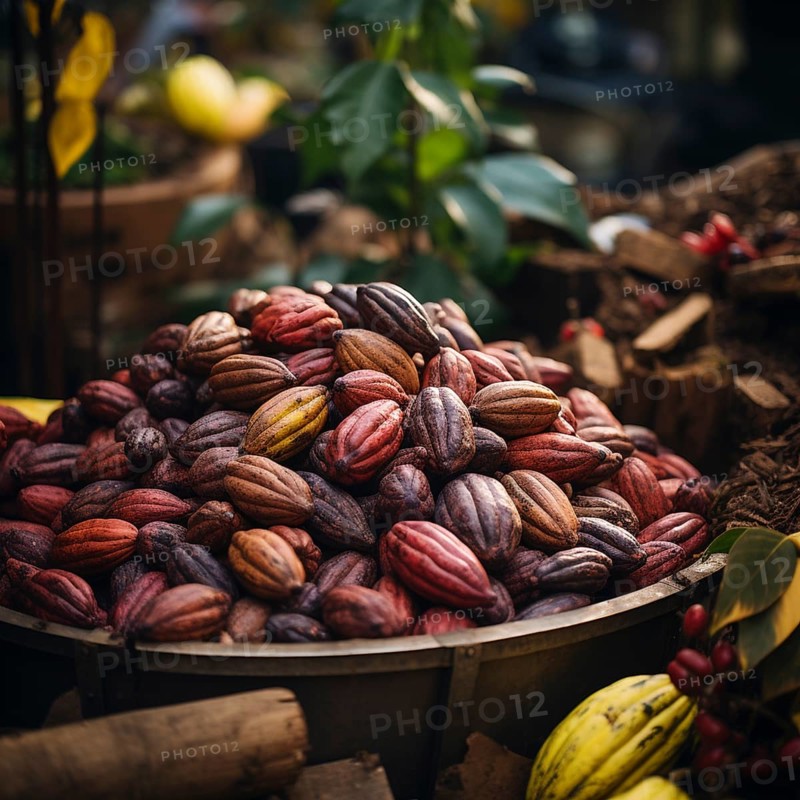 Fresh chocolate fruit in a plantation