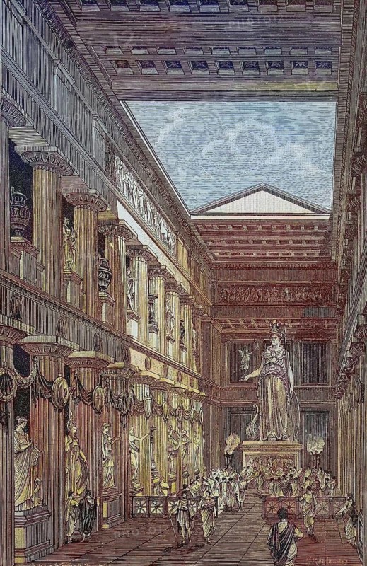 The statue of Athena Parthenos by Pheidias in the Cella of the Parthenon