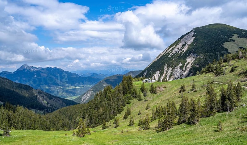 Mountain landscape with mountain hut Taubensteinhaus
