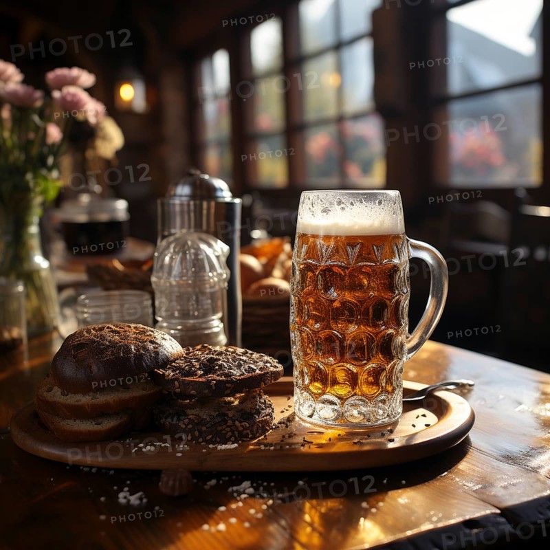 Beer and snacks in an alpine hut in the mountains
