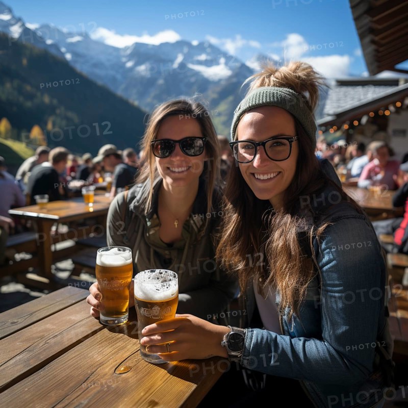 Beer and snacks in an alpine hut in the mountains