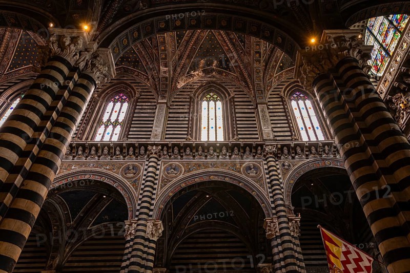 Black and white striped marble columns in the cathedral