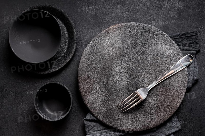 Top view assortment black tableware