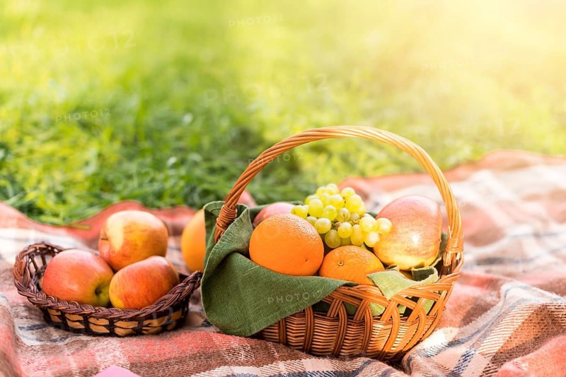 Fruits baskets picnic blanket park