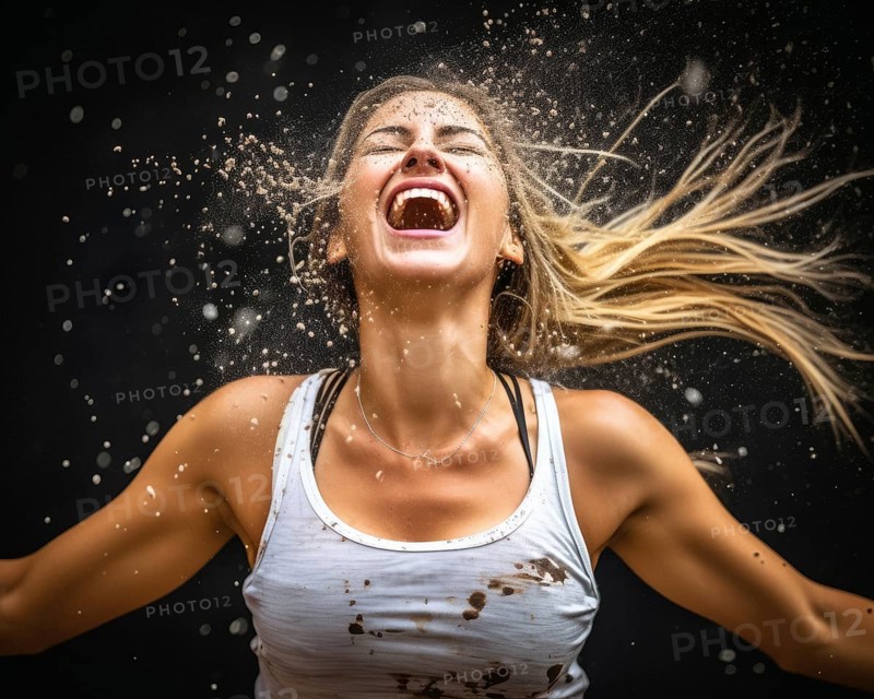 Close-up of a highly motivated young female athlete after victory