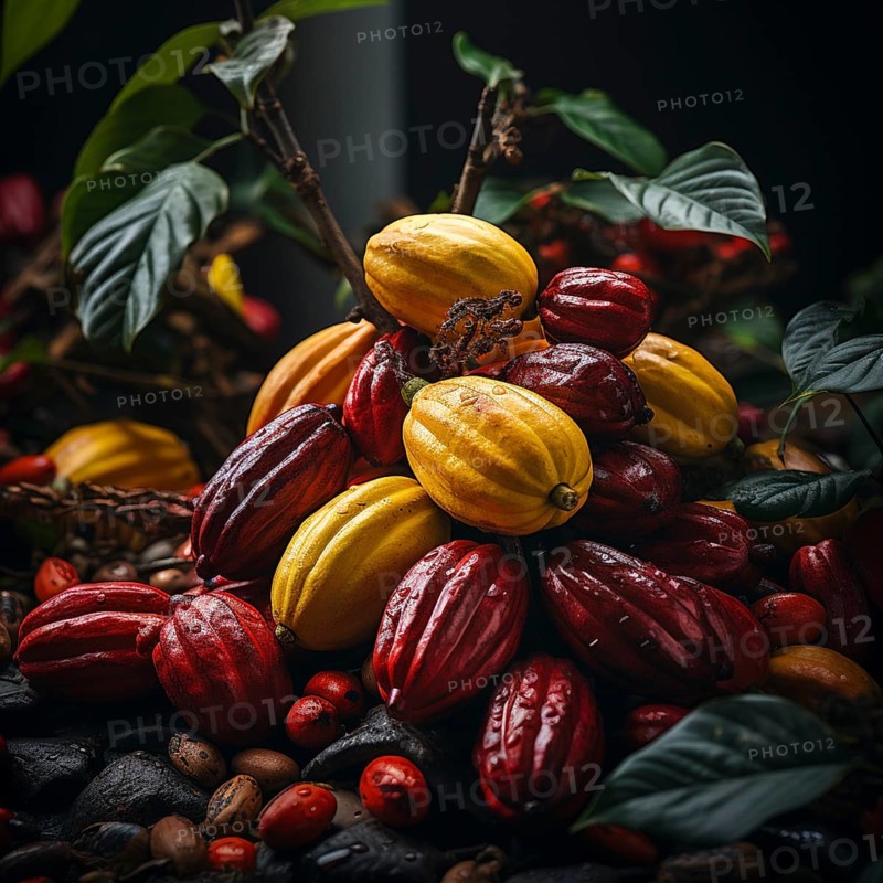Fresh chocolate fruit in a plantation