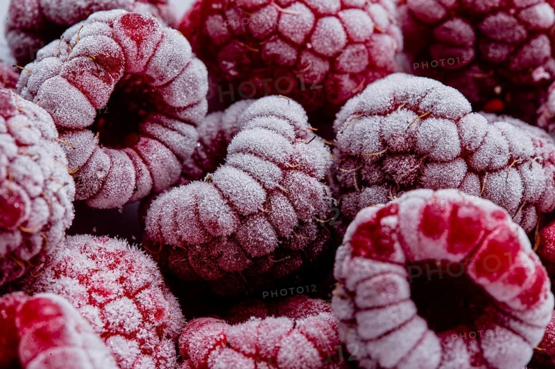 Macro frozen fruits arrangement