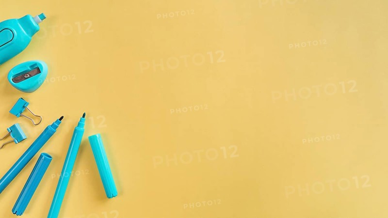 Desk school supplies light background