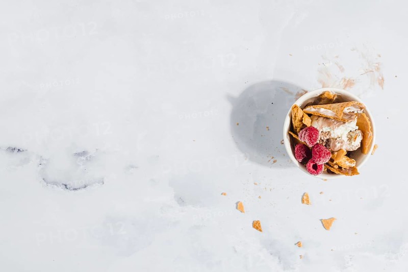 Ice cream with raspberry wafer