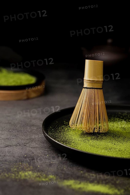 Close up bamboo whisk plate with copy space