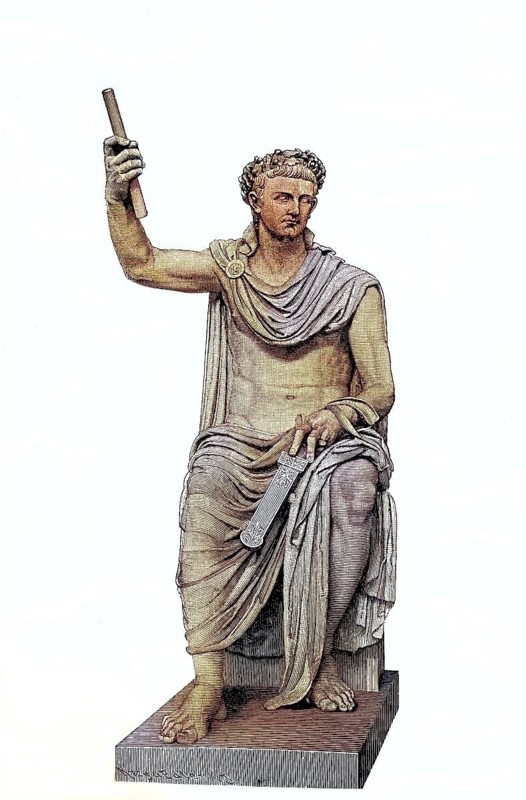 The ancient marble statue of Tiberius in the Vatican Museum in Rome