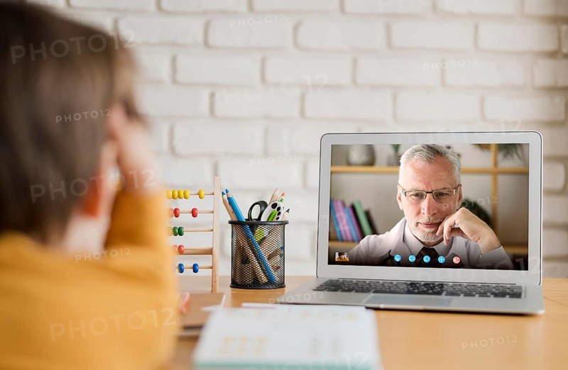 Front view video call laptop
