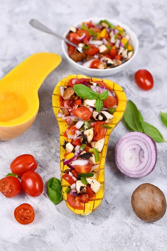 Vegan baked Butternut squash filled bell pepper
