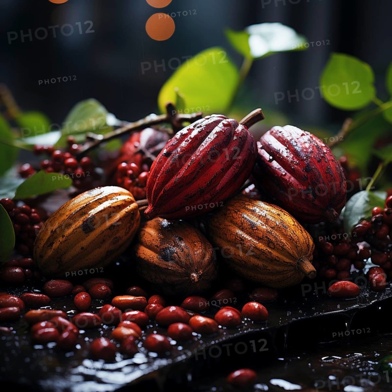 Fresh chocolate fruit in a plantation