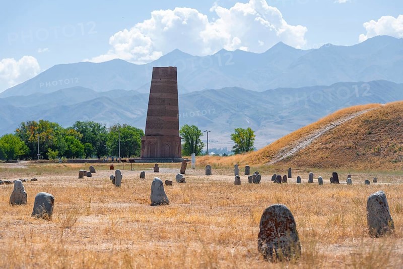 Burana Tower and ancient stone figures of Balbal