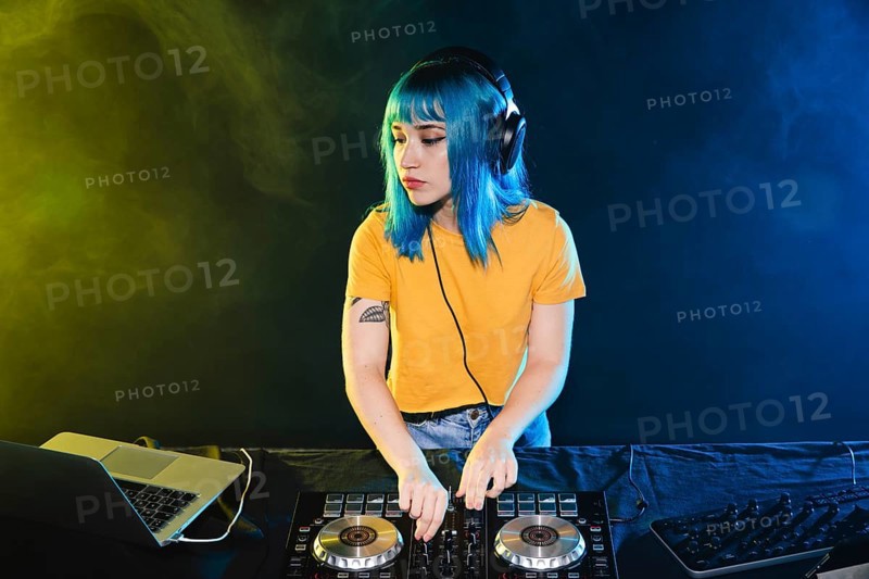 Professional dj woman entertaining night