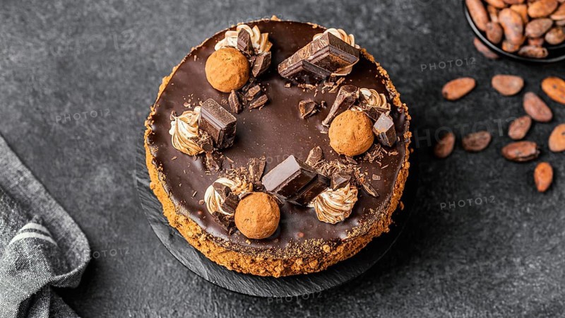 Flat lay delicious chocolate cake stand