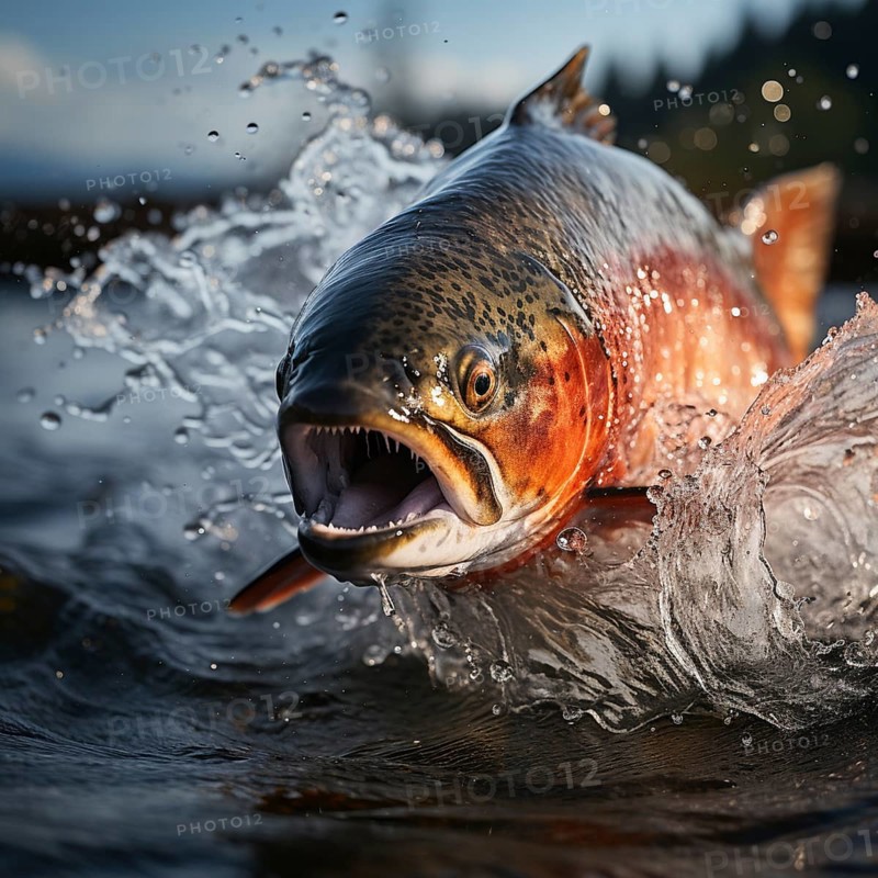 Salmon trout jumps out of the water