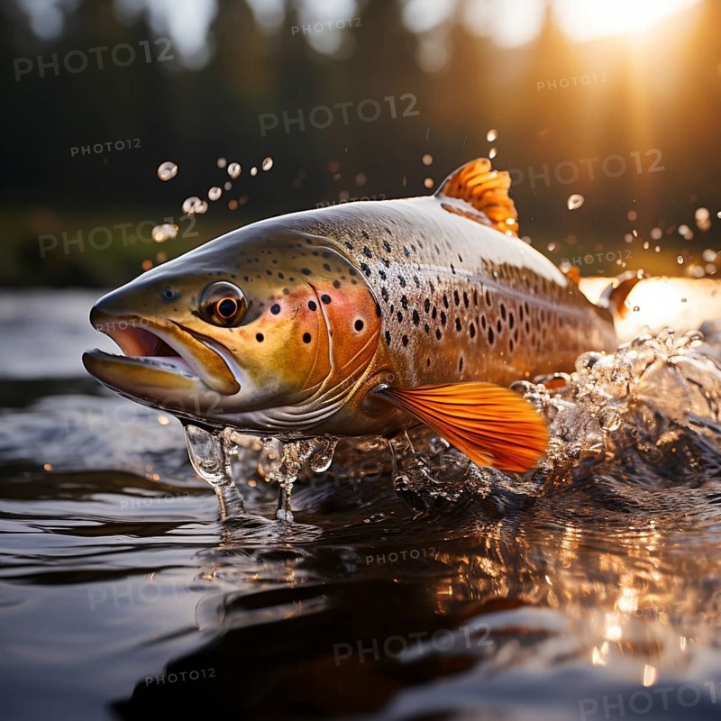 Salmon trout jumps out of the water
