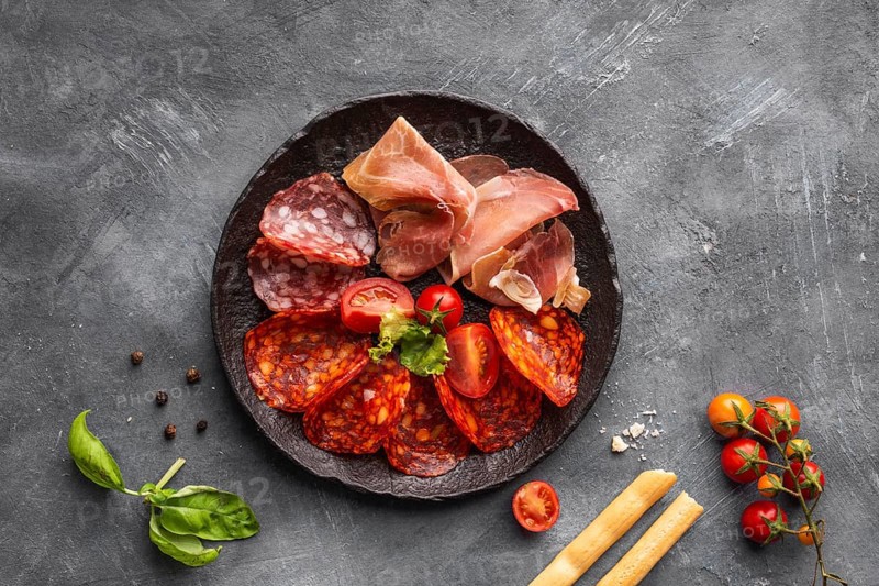 Top view salami arrangement plate