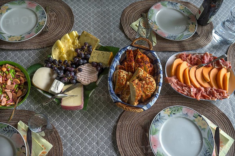 Set table with cold buffet