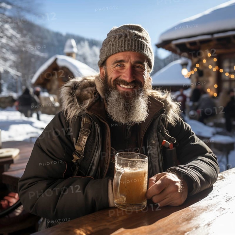 Beer and snacks in an alpine hut in the mountains