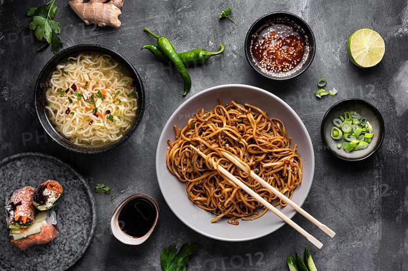 Top view delicious noodles concept