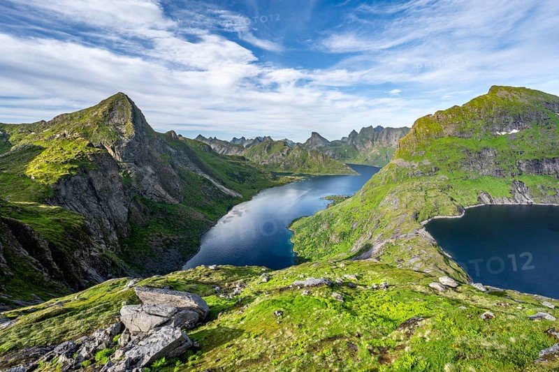 Mountain landscape with pointed mountain peaks