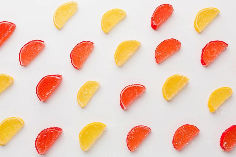 Tasty gummy fruity white table