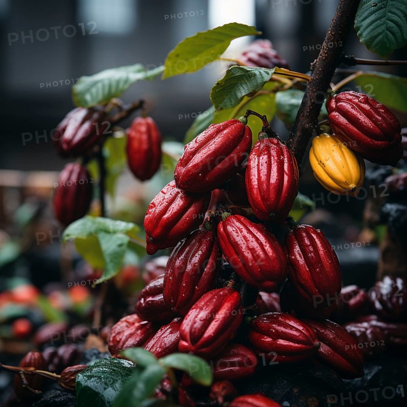 Fresh chocolate fruit in a plantation