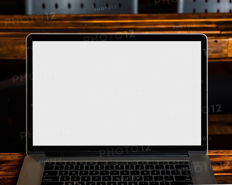 Close up modern laptop with white blank screen