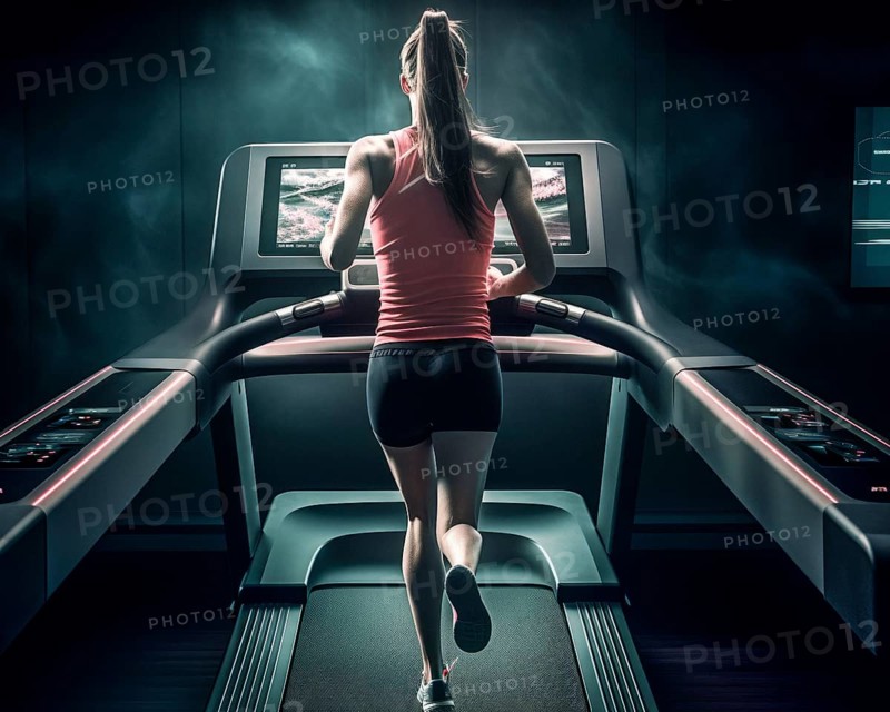 Young woman running on a treadmill in the gym
