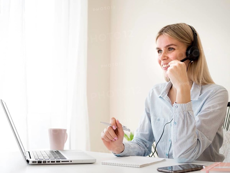 Happy student attending online class