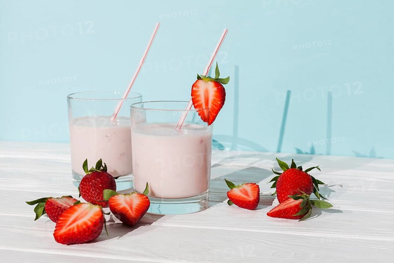 Glasses strawberry yogurt with berries