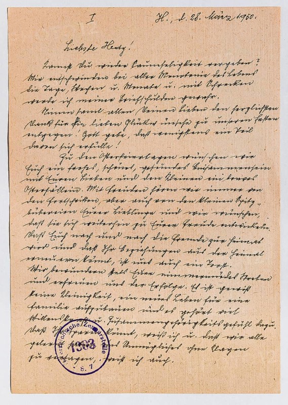 Bief in Suetterlin script from 1950 with stamp of a censorship office