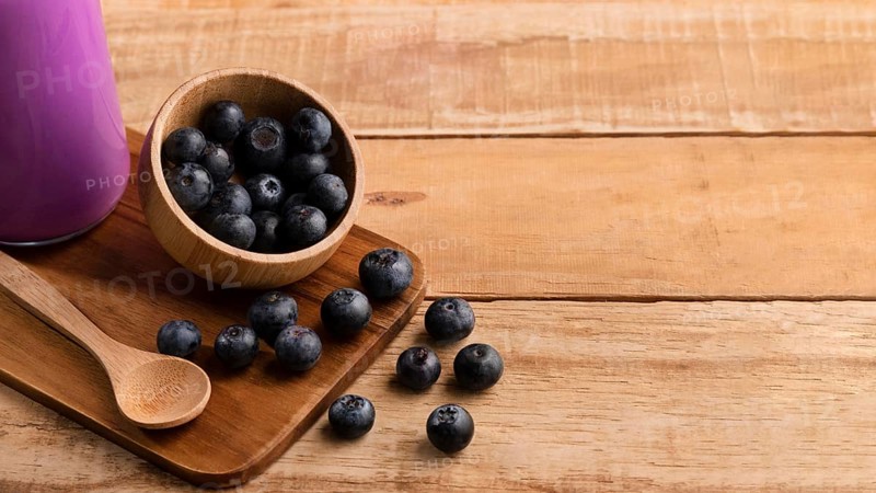 High angle smoothie blueberries