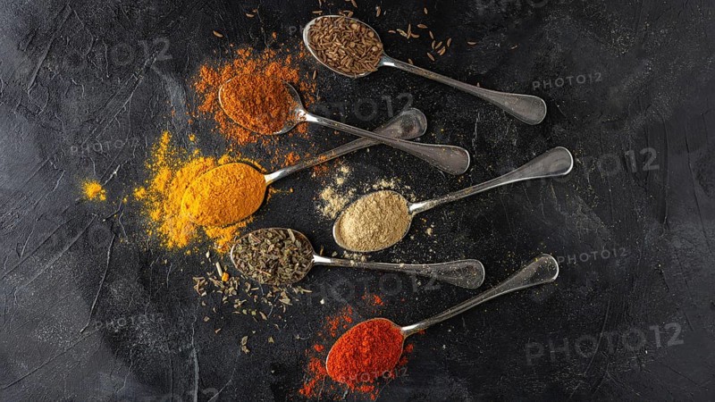 Spices arrangement spoons top view