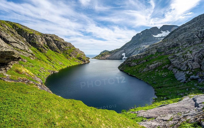 Mountain landscape with sea and lake Fjerddalsvatnet