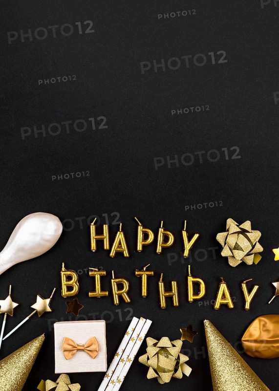 Top view golden happy birthday candles