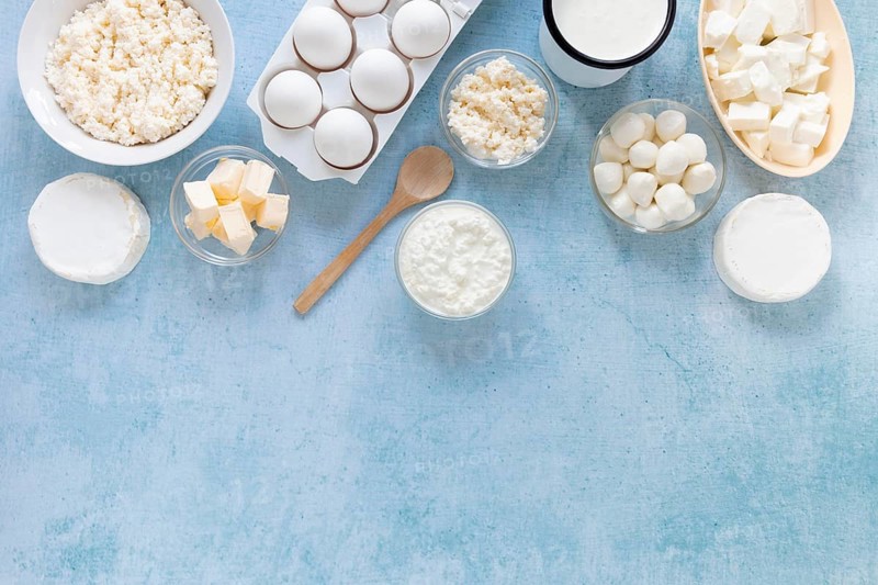 Flat lay eggs cheese arrangement