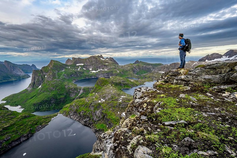 View over mountain landscape and lakes Krokvatnet and Litlforsvatnet with fjord Forsfjorden