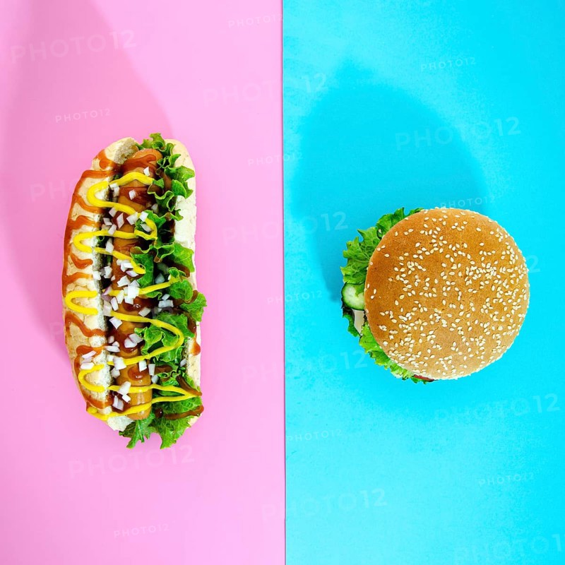 Top view cheeseburger hot dog