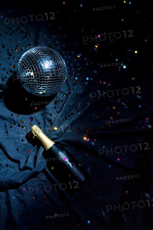 Disco ball with champagne bottle floor